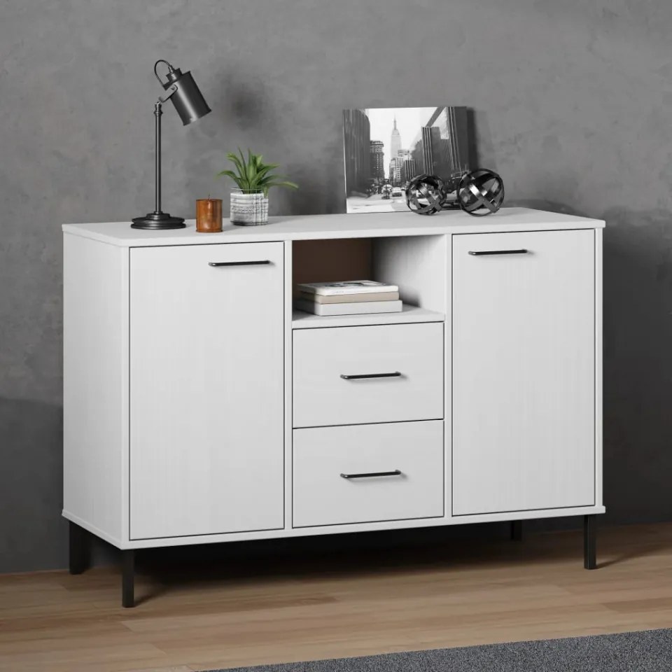 Servantă cu picioare metalice „OSLO” alb 113x40x77 cm lemn