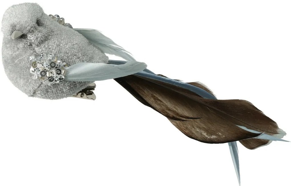 Set de decorațiuni de Crăciun Pasăre, gri,14x4x4cm, cu clemă, SET DE 2 BUCĂȚI