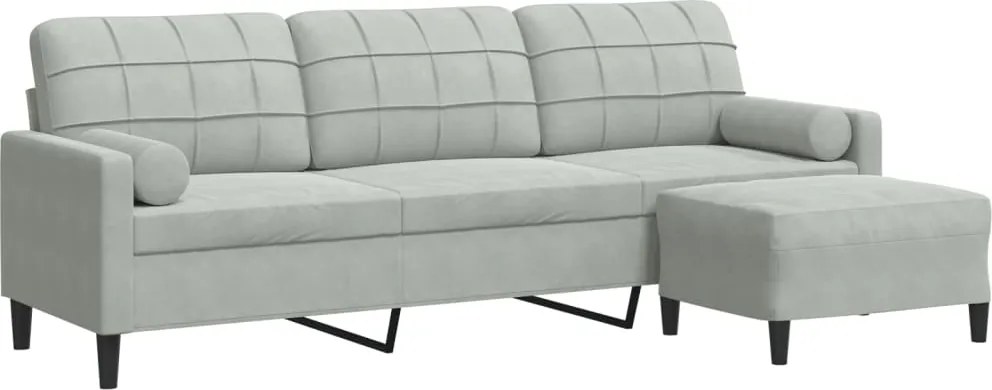 vidaXL Canapea cu 3 locuri și taburet, gri deschis, 210 cm, catifea