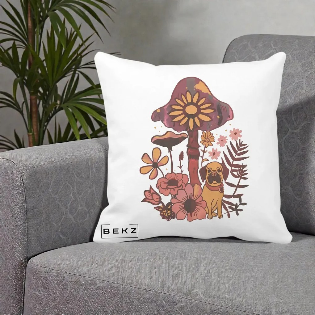 Perna Decorativa Ciuperca Caine Boho, 40x40 cm, Alba Mata, Husa Detasabila, Perna Inclusa, BEKZ®