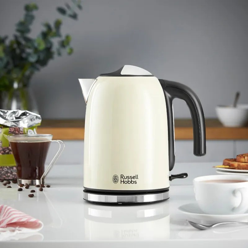 Cana electrica Russell Hobbs Colours Plus Classic Cream 20415-70, 2400 W, 1,7 l, Fierbere rapida, Element de incalzire ascuns, Baza rotativa la 360°, Indicator, Crem