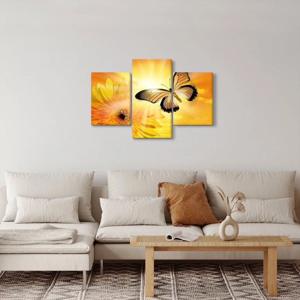 Tablou - Fluture galben cu flori (90x60 cm)