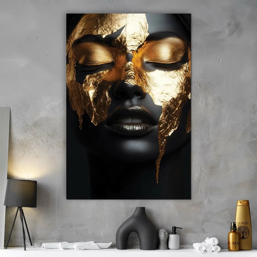DUBLEZ | Tablou negru cu auriu - Portret modern