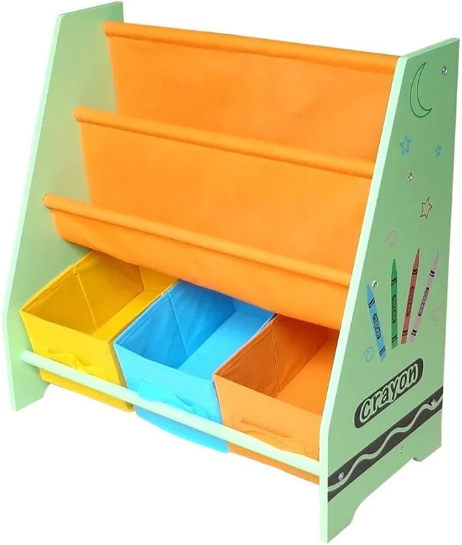 Style - Organizator carti si jucarii cu cadru din lemn Green Crayon