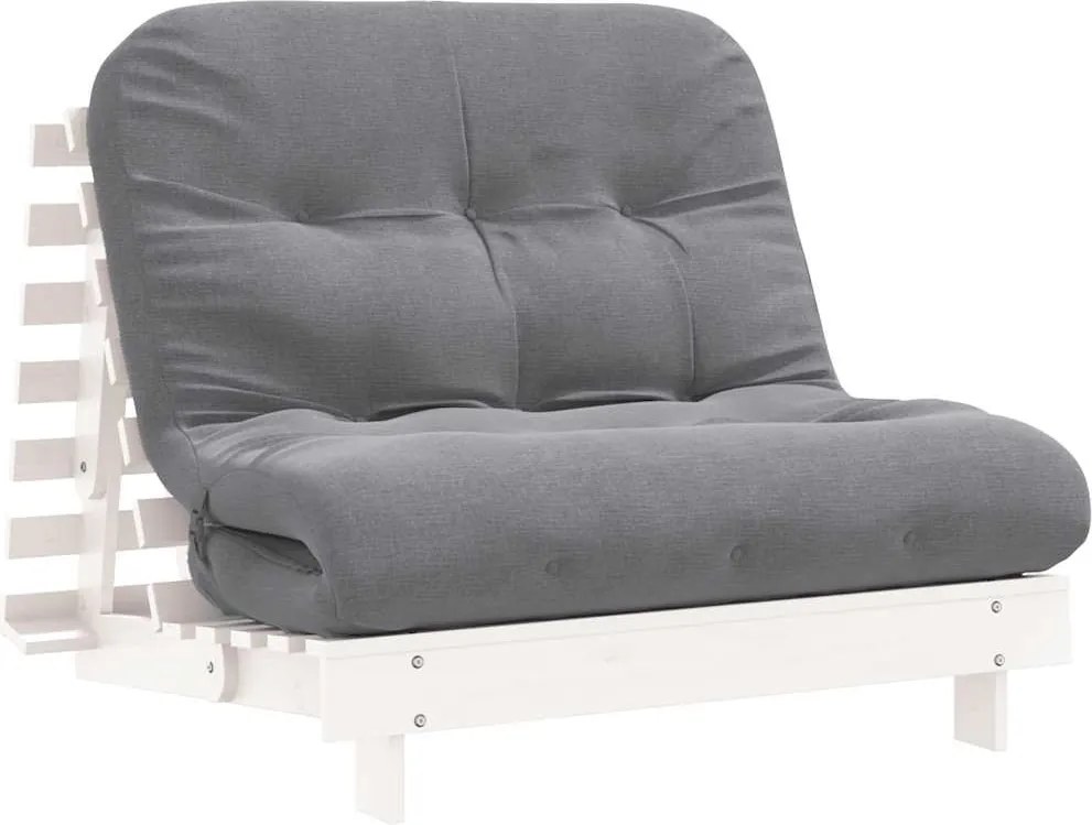 vidaXL Canapea futon cu saltea, alb, 100x206x11 cm, lemn masiv de pin