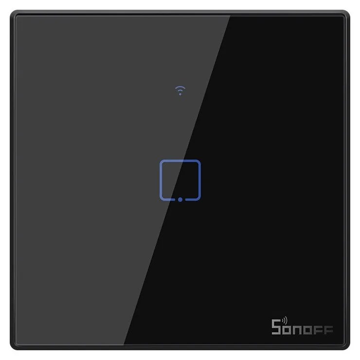 Intrerupator simplu smart, sticla securizata neagra, montaj in doza, compatibil Alexa si Google Assistant, Sonoff