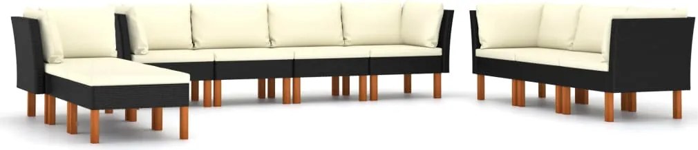 vidaXL Set mobilier de grădină cu perne, 10 piese, negru, poliratan