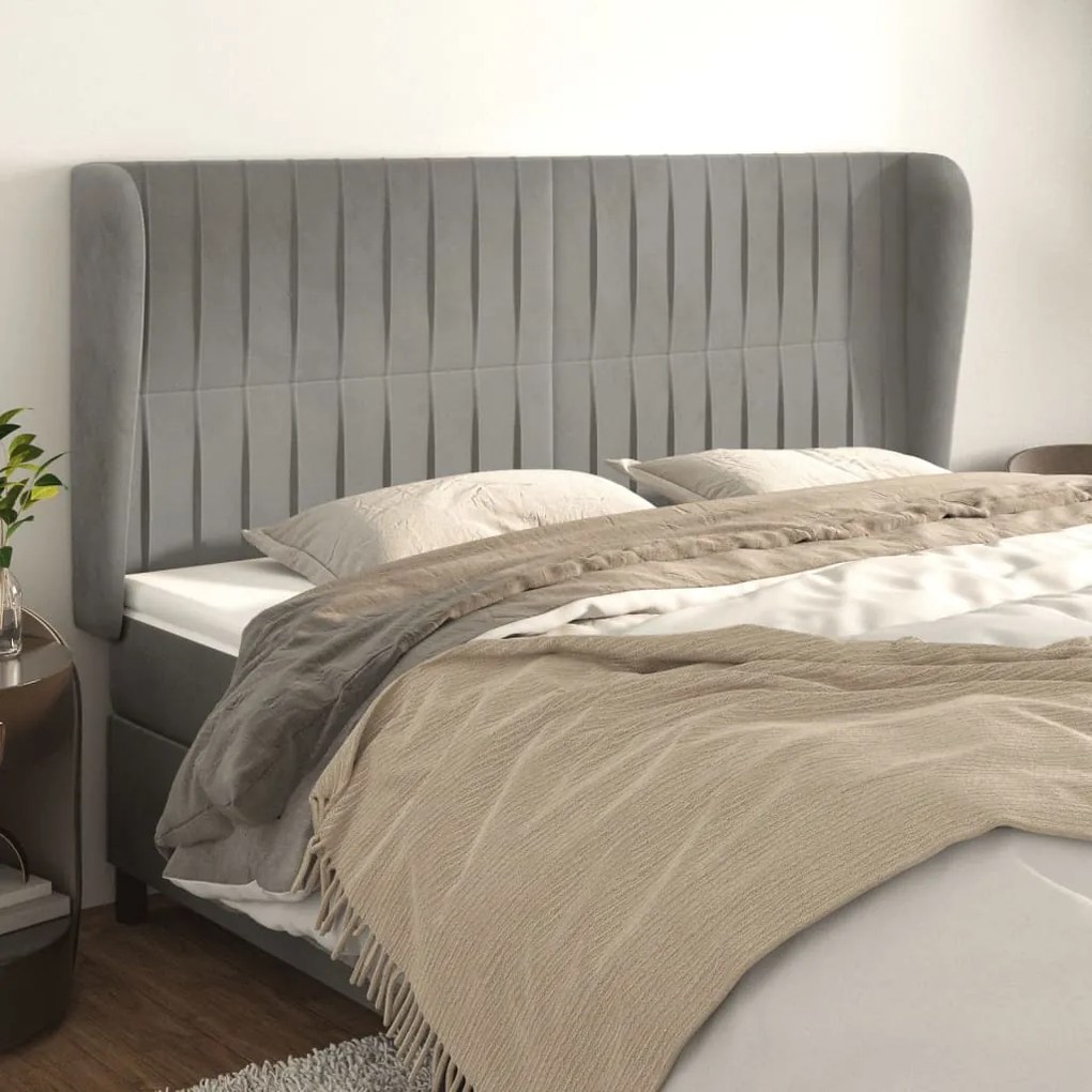 vidaXL Tăblie de pat cu aripioare gri deschis 163x23x118/128cm catifea