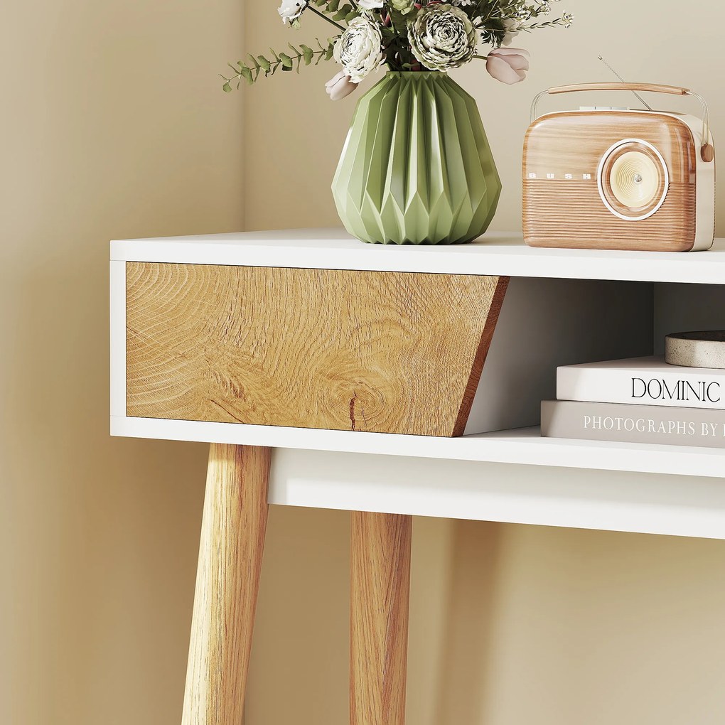 HOMCOM Consolă de intrare cu 2 sertare, compartiment și picioare din lemn pentru hol, intrare, living, alb | Aosom Romania