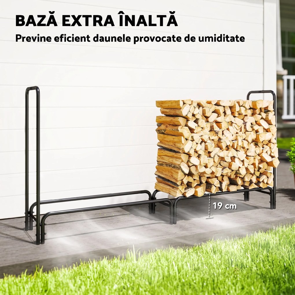 Outsunny Suport pentru Lemne de 0,6 m³, Reglabil, cu Husă Impermeabilă din PE, din Metal, 200 x 36 x 99 cm, Negru și Verde Închis | Aosom Romania