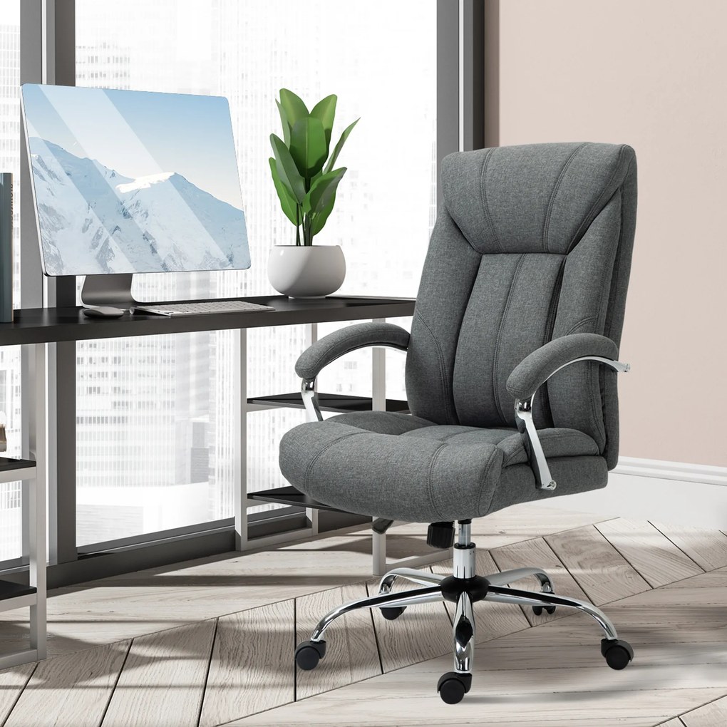 Vinsetto Scaun de birou cu funcție de balans, scaun ergonomic cu brațe capitonate, suport pentru cap ajustabil, scaun de birou rotativ cu spătar din nailon Gri 65 x 78 x 110-118 cm | Aosom Romania