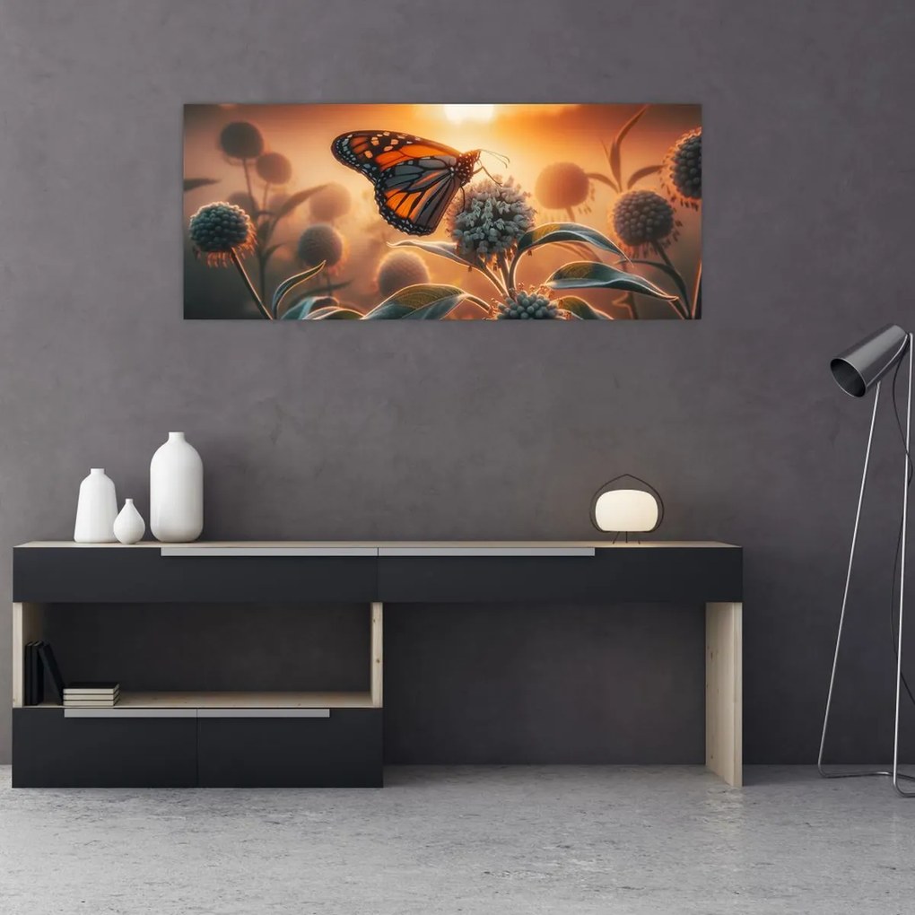 Tablou – Fluture în soare apunând (120x50 cm)