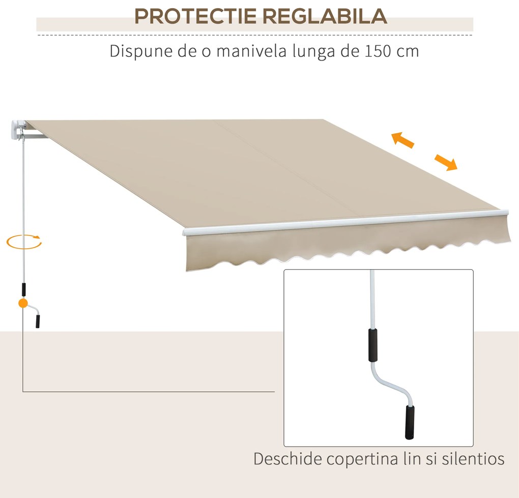 Outsunny Perdea Soare Infasurata pentru Extern in Poliester si Aluminiu, Bej, 365x250cm