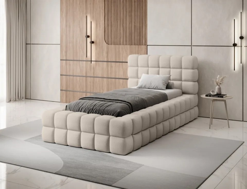 Pat tapitat cu cadru metalic, 90x200 cm, Dizzle, Eltap (Culoare: Bej / Amore 18)