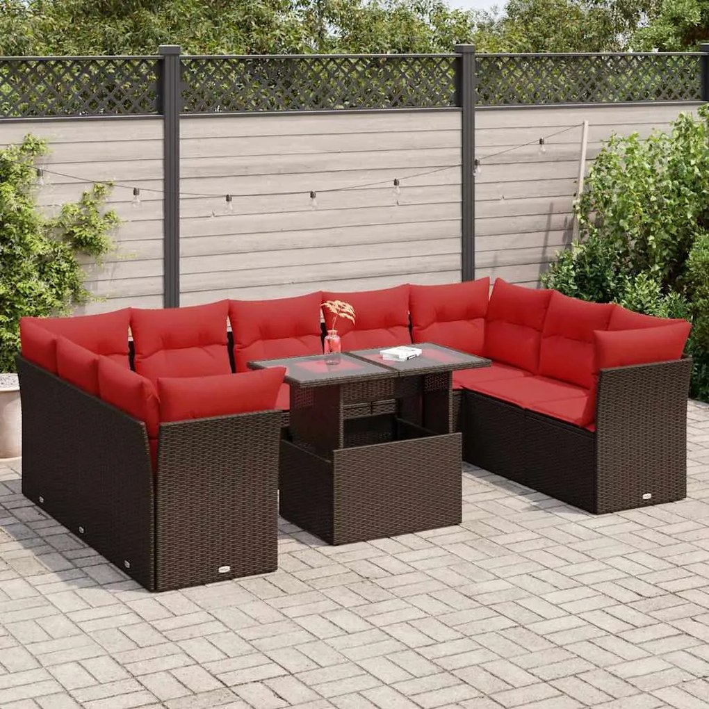 vidaXL Set canapele de grădină cu perne, 10 piese, maro, poliratan