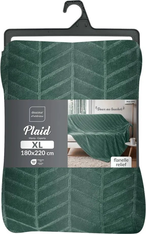 Cuvertură verde din microflanel 180x220 cm Arya – douceur d'intérieur