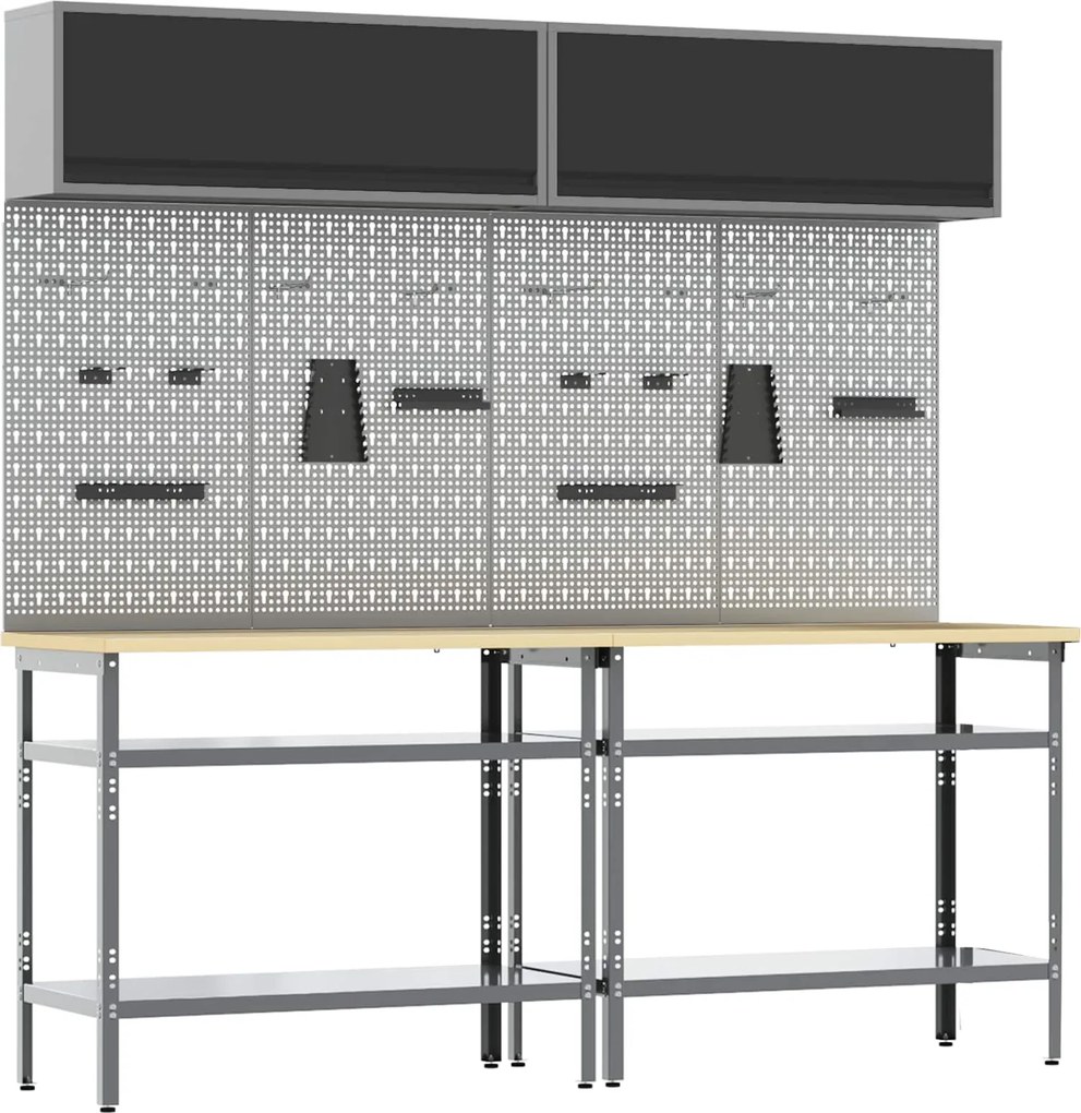 vidaXL Set banc de lucru 8 pcs Negru și Gri Oțel vopsit electrostatic