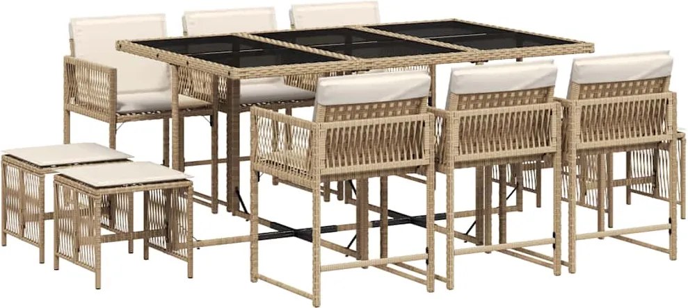vidaXL Set mobilier de grădină cu perne, 11 piese, bej, poliratan