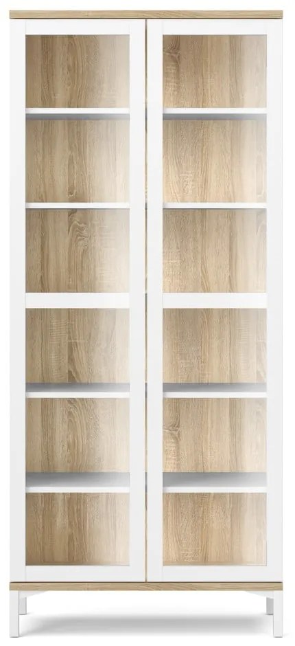 Vitrină albă-în culoare naturală cu aspect de lemn de stejar 89x203x36 cm Roomers – Tvilum