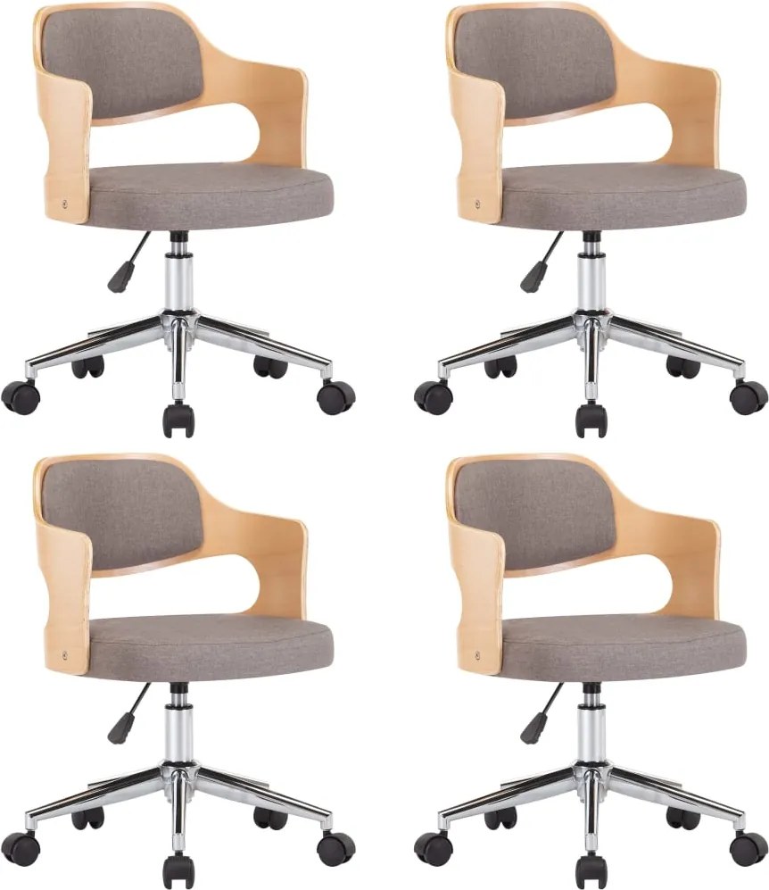 vidaXL Scaune pivotante masă, 4 buc., gri taupe, lemn curbat & textil