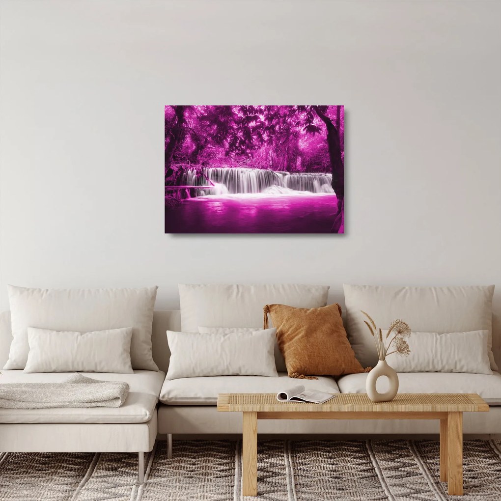 Tablou pe sticlă - Cascadă, violet (70x50 cm)