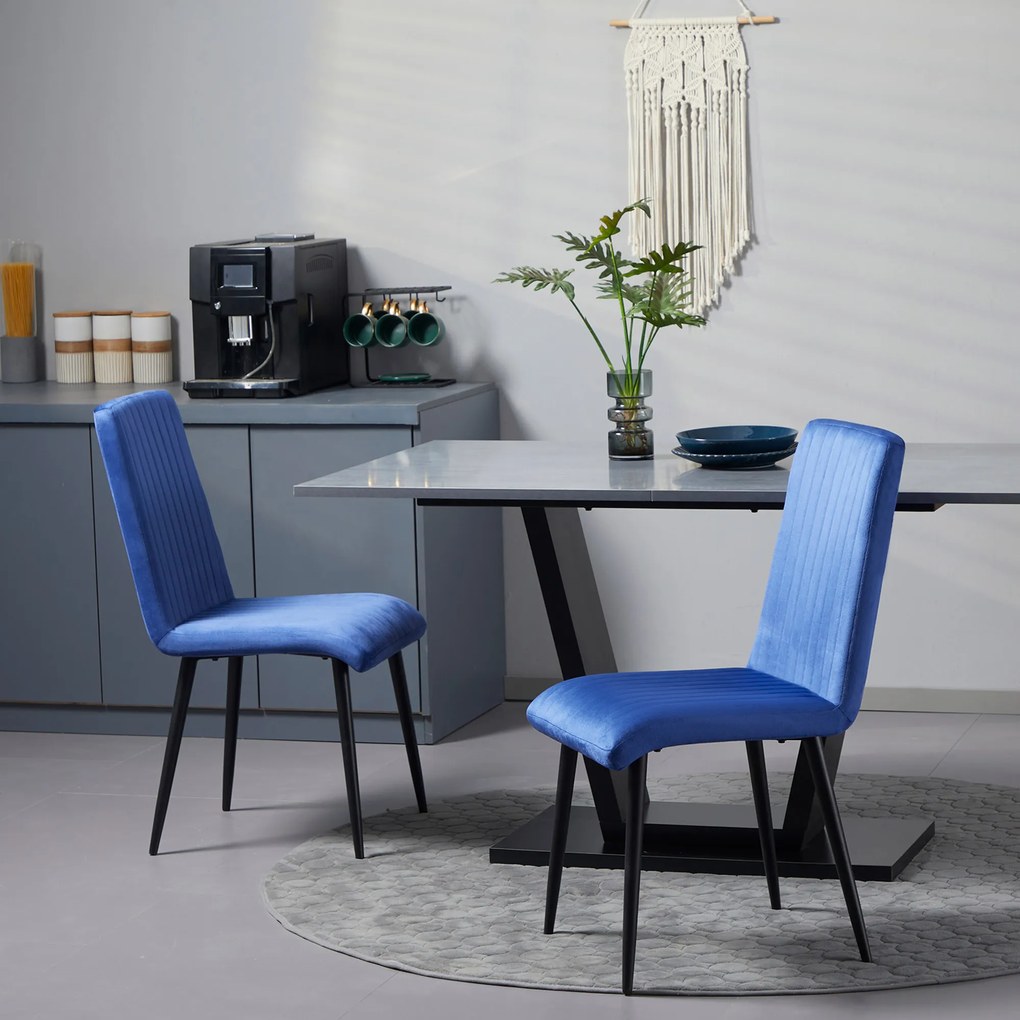 HOMCOM Set 2 Scaune Fără Brațe pentru Masa de Dining, Catifea Albastră, Design Modern și Confortabil | Aosom Romania