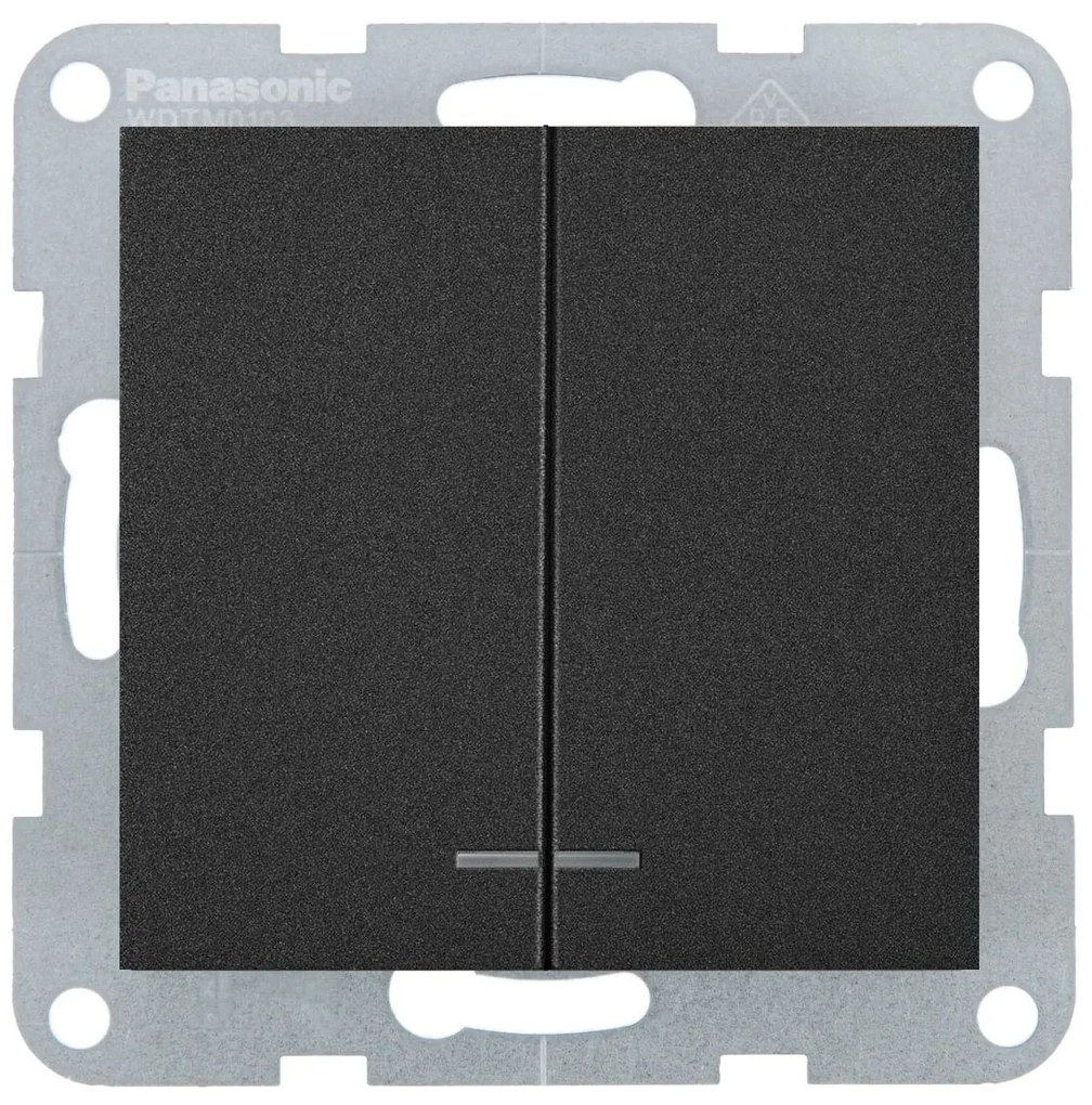 Intrerupator dublu cu led 10A, IP20, Negru, Panasonic Karre Plus 55