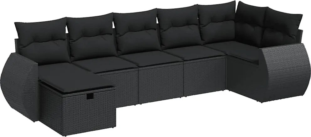 vidaXL Set canapele de grădină cu perne, 7 piese, negru, poliratan