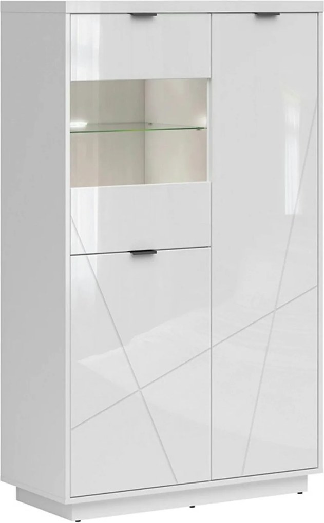 Vitrina FORN, alb lucios, PAL melaminat/sticla securizata, 94x43x157 c