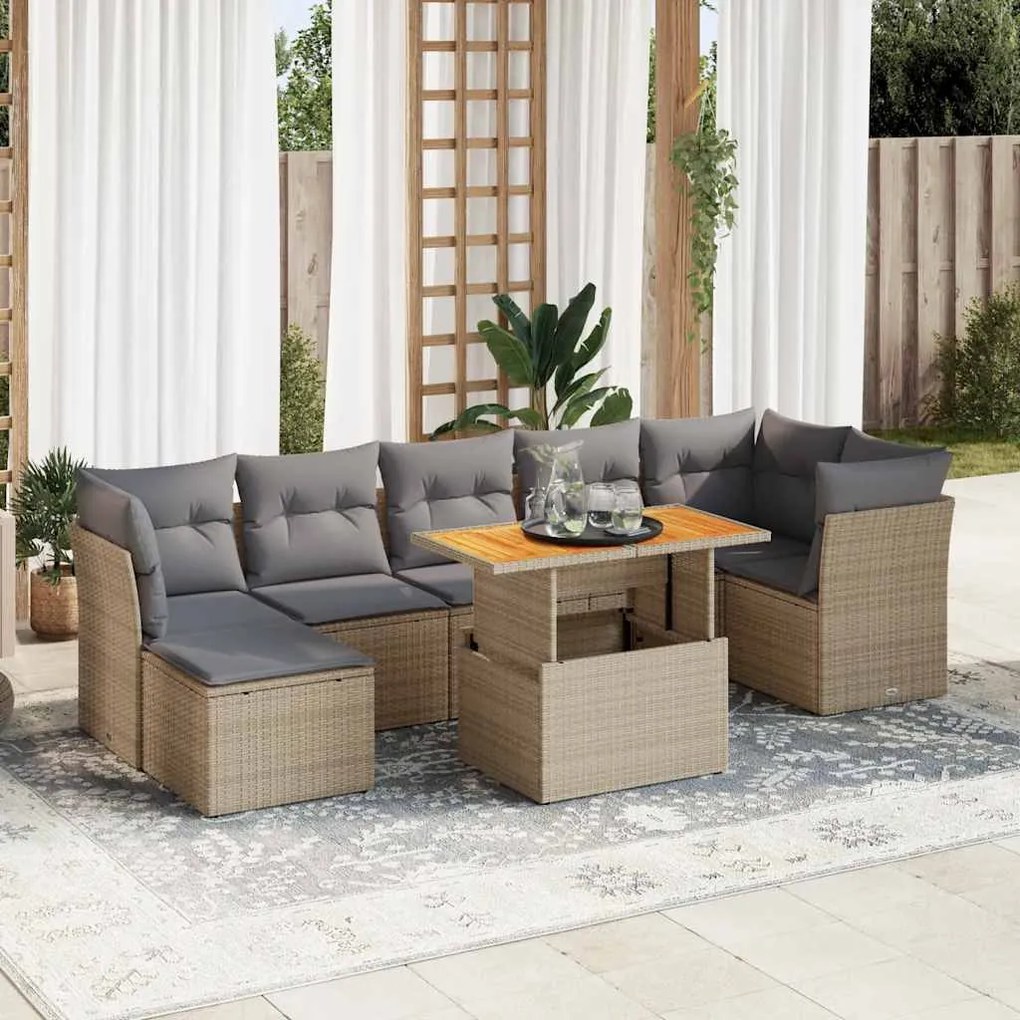 vidaXL Set canapele de grădină, 8 piese, cu perne, bej, poliratan