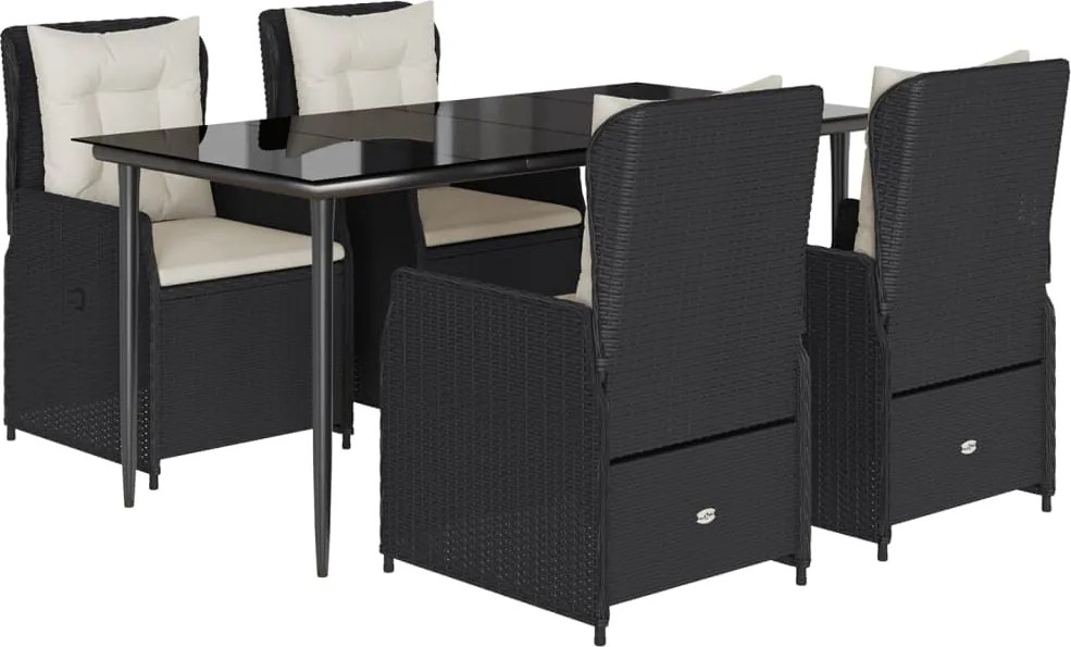 vidaXL Set mobilier de grădină cu perne, 5 piese, negru, poliratan