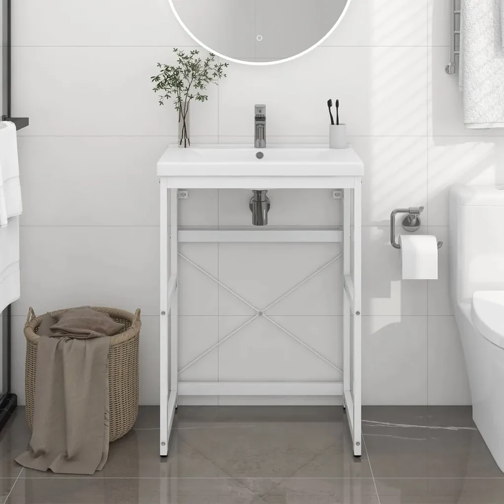 338497 vidaXL Cadru chiuvetă de baie, alb, 59x38x83 cm, fier