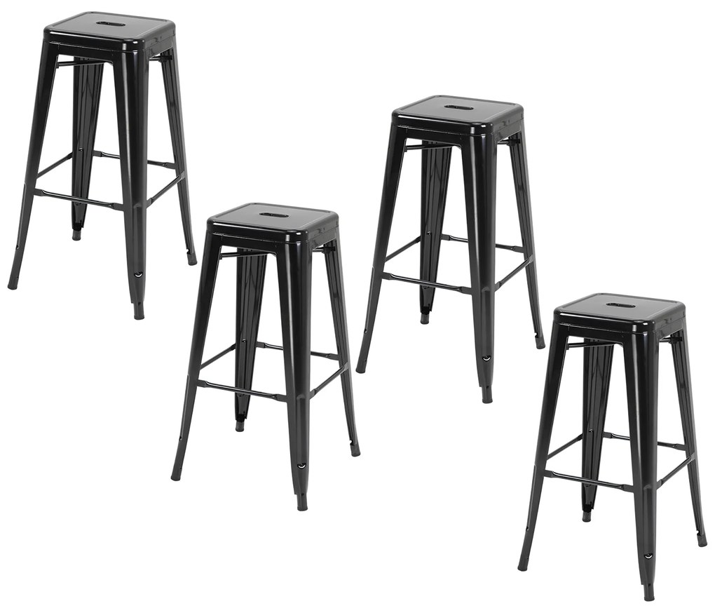 HOMCOM Set 4 Scaune de Bar din Metal cu Suport pentru Picioare Design Versatil pentru Interior/Exterior Negru 43x43x76 cm | Aosom Romania