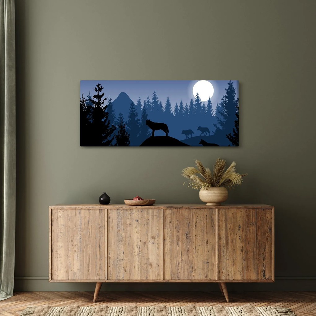 Tablou - Haita de lupi sub lună plină (120x50 cm)