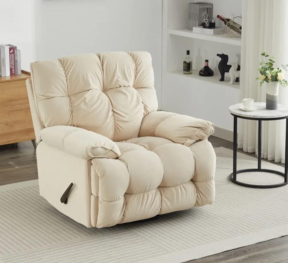 Fotoliu Recliner, suport picioare extensibil, rotativ, textil, Alb