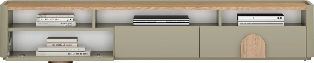 Comodă TV Amilio 200 cm cu sertare - eucalipt / stejar baltic dune / mânere stejar natur