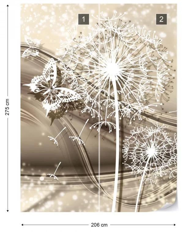 Dandelions And Butterflies Modern Design Sparkles Champagne Colour Photo Wallpaper Wall Mural