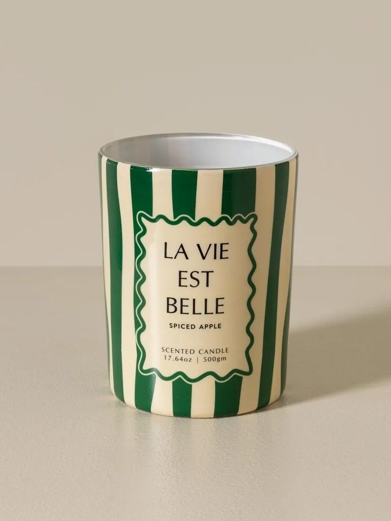 Lumânare verde «La vie est belle» – parfum de măr condimentat