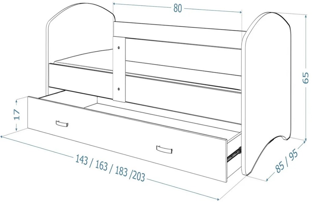 Supermobel Pat pentru copii cu imprimeu LUCKY P1 + saltea + somieră GRATIS, 140x80, alb/MODEL 08