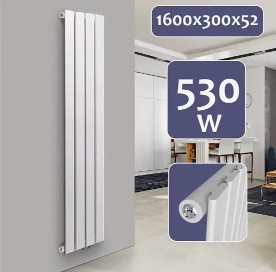 Radiator vertical, conexiune centrală, 1600 x 300 x 52 mm