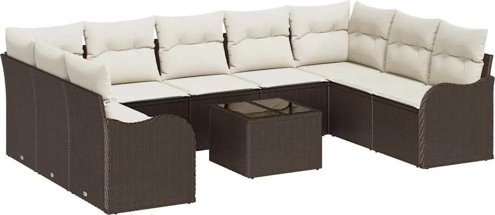 vidaXL Set de canapele pentru grădină 10 pcs maro și alb Rattan poli