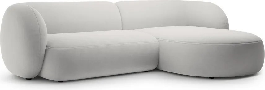 Colțar gri deschis cu tapițerie din catifea (cu colț pe partea dreaptă/cu șezlong) Kate – Micadoni