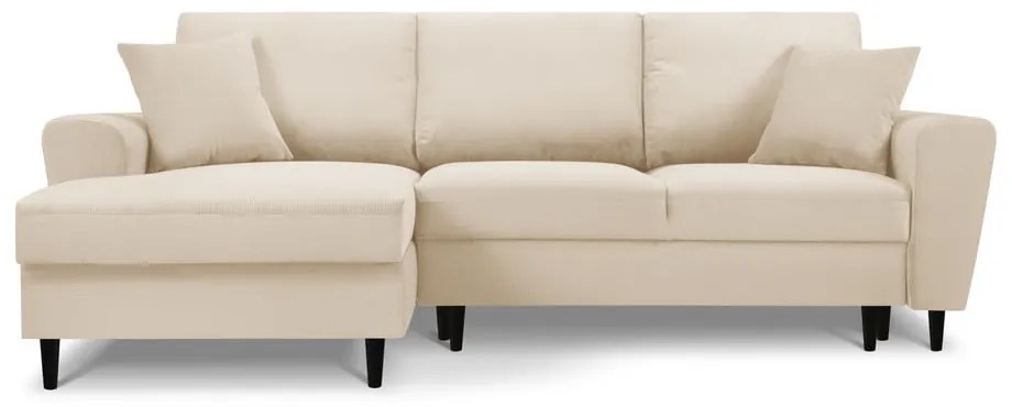 Colțar extensibil cu tapițerie reiată și șezlong pe partea stângă Micadoni Home Moghan, bej