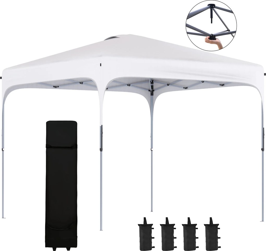 Outsunny Tonelă de grădină 2,5 x 2,5 m barnum pliabil Pop-up înălțime reglabilă pe 4 nivele material Oxford anti UV50+ cadru din oțel sac de transport inclus alb | Aosom Romania