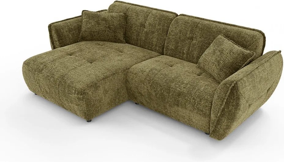 Colțar verde cu tapițerie din chenille (cu colț pe partea stângă/cu șezlong) Nelia – Ropez