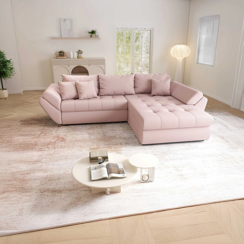 Colțar extensibil dumonde cu ladă de depozitare si sezut confortabil din spuma high-density, Loana Enjoy Flamingo II 270x185 cm