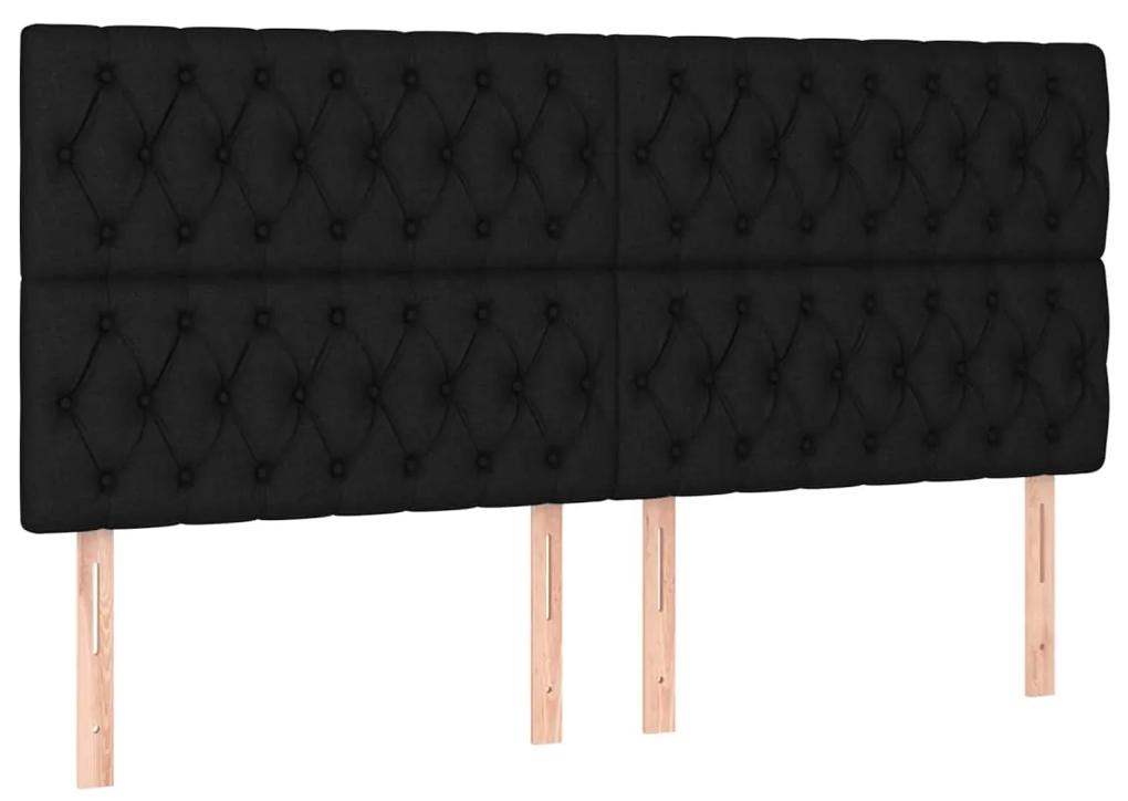 Pat cu arcuri, saltea si LED, negru, 200x200 cm, textil Negru, 200 x 200 cm, Design cu nasturi