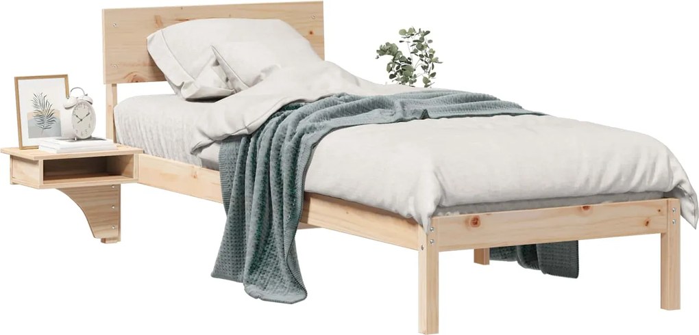 vidaXL Cadru de pat cu headboard Maro 75 x 190 cm Lemn de pin masiv