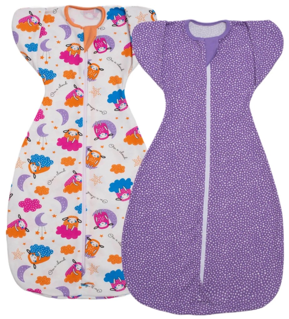 Set 2 sisteme de infasat transformabile in sac de dormit, 1-6 luni Kidizi Swaddel Confort UP Colors, 100% bumbac, 0.5 tog
