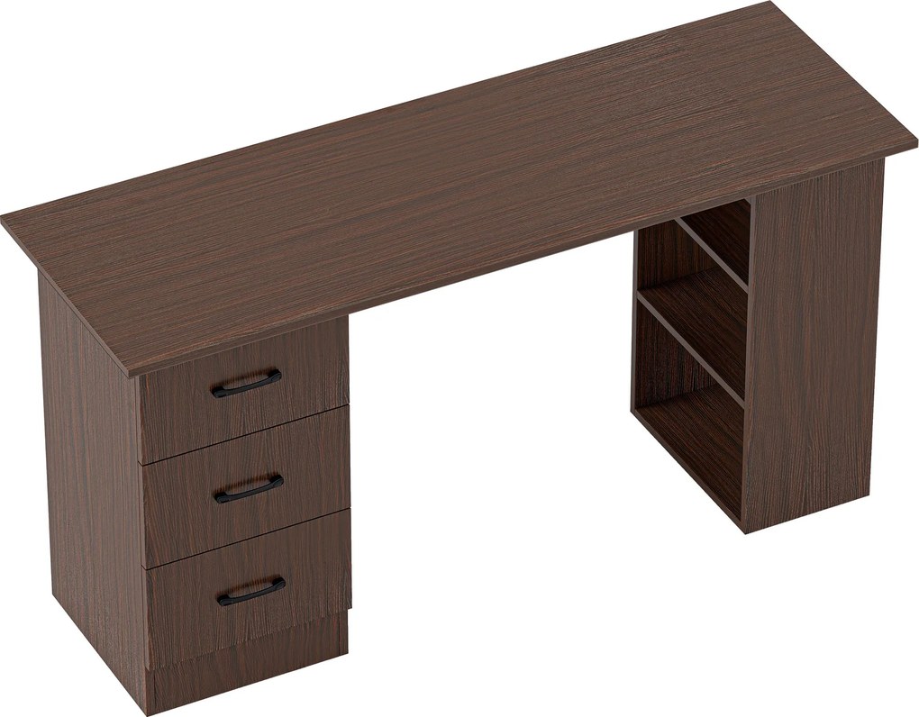 HOMCOM Birou modern cu 3 sertare și 3 rafturi pentru dormitor și birou, din lemn, 120x49x72 cm, nuc | Aosom Romania